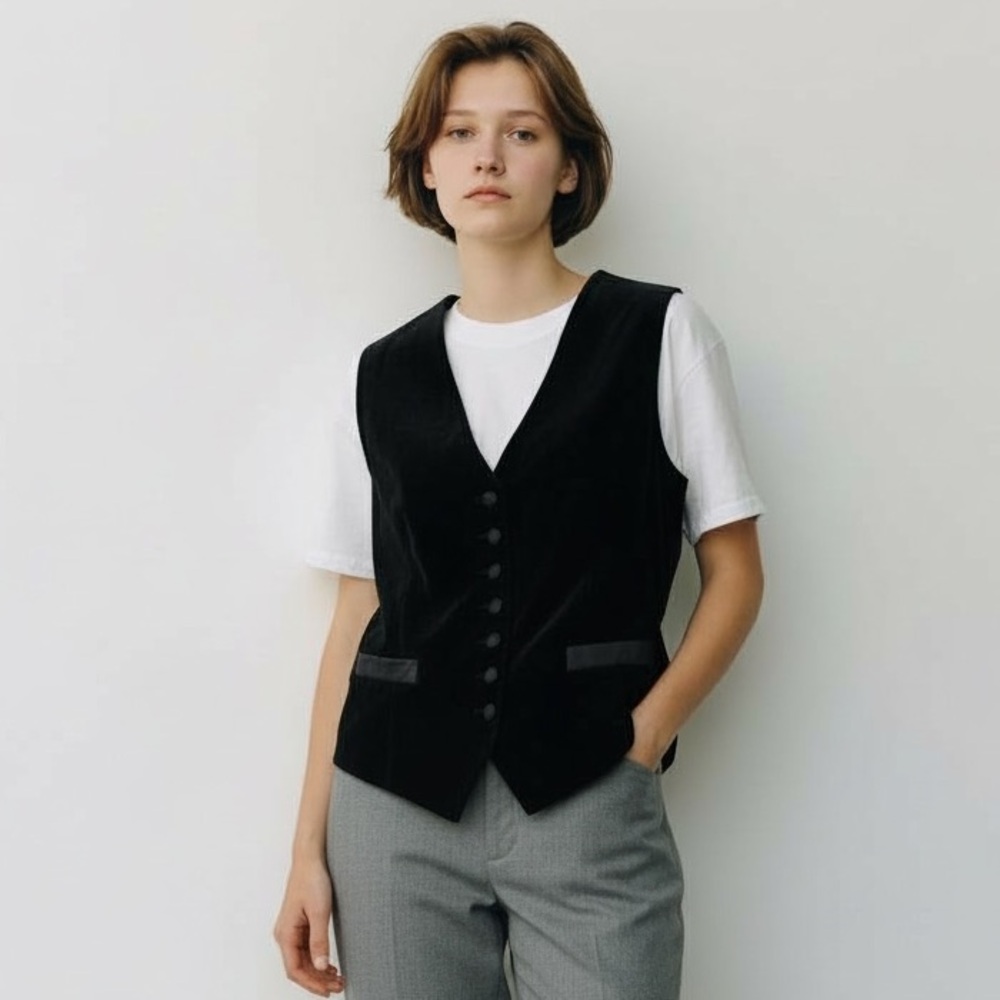 Vintage Metropolitan New York Black Velvet Button-Up Vest